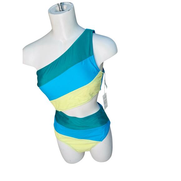 Cupshe One Shoulder Colorblock Swimsuit Tummy Control Cutout | Size M NWT - Picture 5 of 14